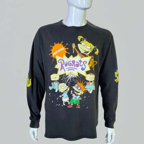 Nickelodeon Rugrats Naturally Sun Faded Black Distressed Long Sleeve Tee - Picture 1 of 8